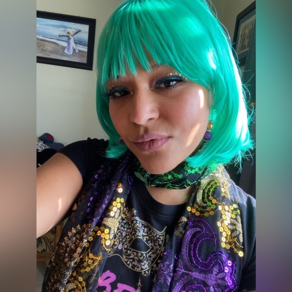 Neon Green Bob Wig with Bangs – Short Cosplay Costume Party Hair – Halloween